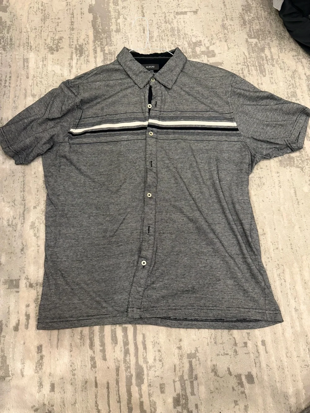 New Alfani Men’s Short Sleeve Grey Button-Up Polo Shirt with Stripe